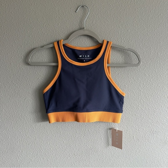 NWT Wilo Navy and Orange high Neck Sports Bra Small - Picture 1 of 11